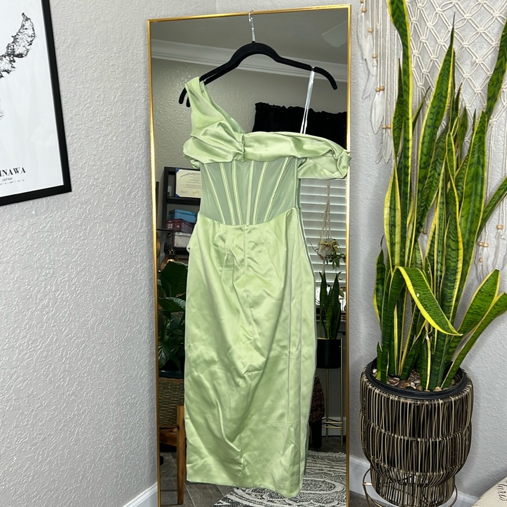 House of CB ‘Lulu’ Pistachio Asymmetric Drape Midi Corset Dress NWOT - Picture 13 of 14